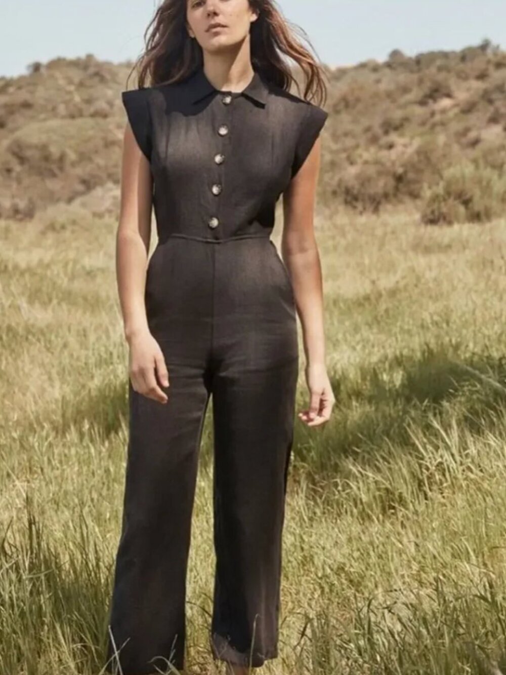 Christy Dawn Phoebe Jumpsuit - Black 100% Linen - Size M